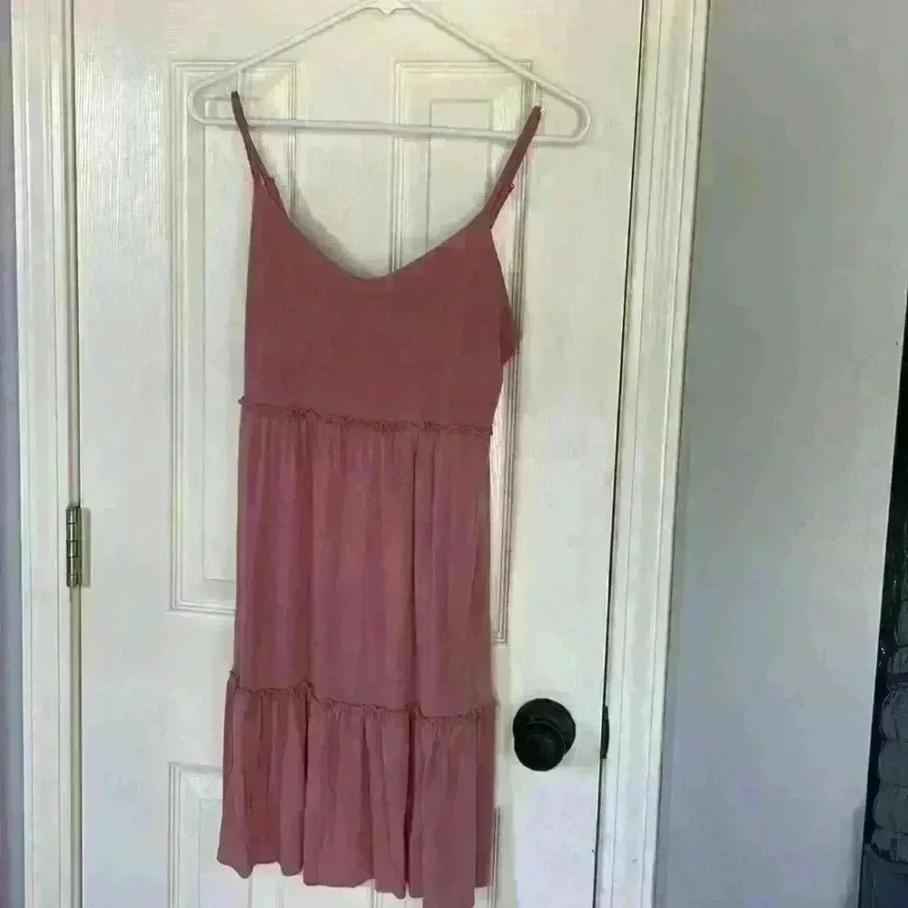 PINK ROSE Blush Tiered Slip Dress, Small